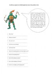 English Worksheet: Michelangelo( A famous cartoon character)