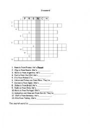 English Worksheet: Countries & nationalities crossword