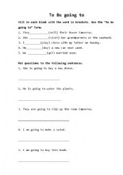 English Worksheet: To be going to