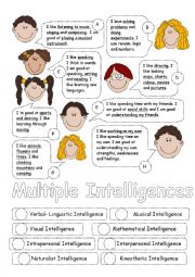 English Worksheet: Multiple Intelligences - Matching 