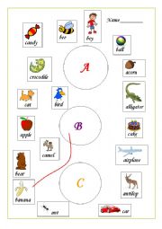English Worksheet: matching abc letters with pictures