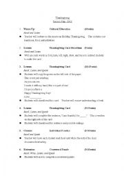 English Worksheet: Lesson Plan for Thanksgiving