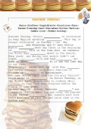 English Worksheet: Pancake Tuesday/Shrove tuesday