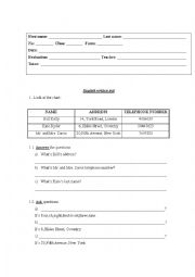 English Worksheet: Addresses and phone numbers