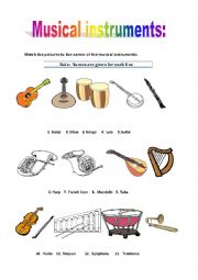 English Worksheet: Musical instruments