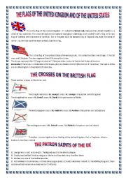 English Worksheet: The flags of the United Kingdom and of United States of America