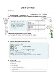 English Worksheet: can and cannot 