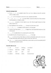 English Worksheet: Illness and treatment + KEY