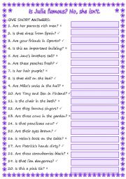 English Worksheet: short answers to be present simple