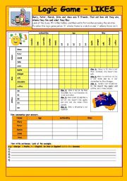 English Worksheet: Likes, Ages and Nationalities:Logic Game