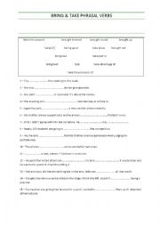 English Worksheet: brng & take phrasal verbs