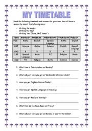 English Worksheet: MY TIMETABLE (SCHEDULE)