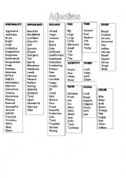 English Worksheet: List of adjectives (descriptive)