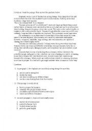 English Worksheet: reading Comprehension - Level 4/5