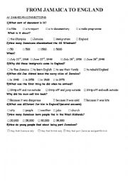 English Worksheet: From England to Jamaica