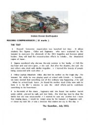 English Worksheet: Indian Ocean  Earthquake