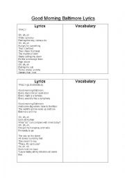 English Worksheet: Good Baltimore song