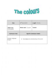 English Worksheet: lesson plan  the colours