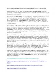 English Worksheet: Debate topic: SHOULD CELEBRITIES FROM BE EXEMPT FROM NATIONAL SERVICE?