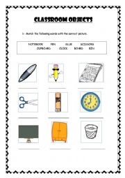 English Worksheet: CLASSROOM OBJECTS