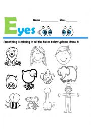 English Worksheet: Parts of the Body -  Eyes -Drawing (Part 1)