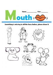 English Worksheet: Parts of the Body - Mouth - Drawing (Part 2)