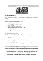 English Worksheet: Bank holidays in UK