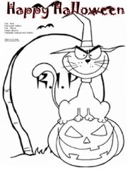 English Worksheet: Evil Cat on Pumpkin    Halloween