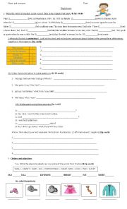 English Worksheet: Simple past / adjectives /clothes test