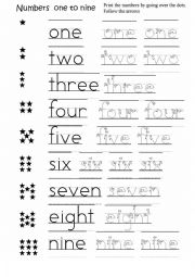 English Worksheet: Numbers  One to  Nine  Print them