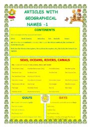 English Worksheet: Articles with Geographical names -1