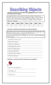 English Worksheet: Describing objects