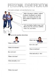 English Worksheet: Personal Identification