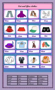 English Worksheet: clothes : (flash cards +  2 activities)
