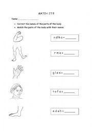 English Worksheet: matching body parts