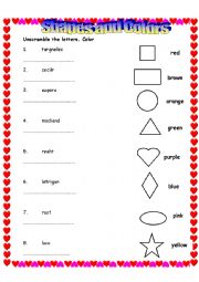 English Worksheet: Shapes and colors