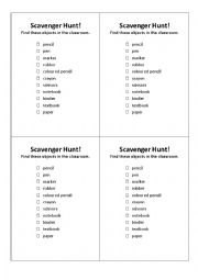 First Lesson Scavenger Hunt