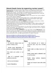 English Worksheet: Debate topic: Should South Korea be expanding nuclear power?