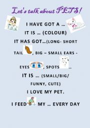 English Worksheet: PETS - lets talk about