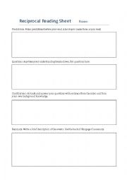 English Worksheet: Reciprocal Teaching Sheet