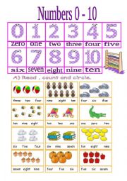 English Worksheet: Numbers 0 - 10 Part 1