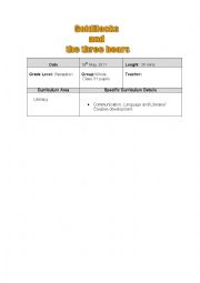 English Worksheet: lesson plan goldilocks and the three bears