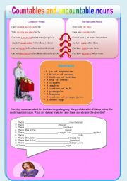 English Worksheet: countable and uncountable nouns ( grammar summary + 4 activities )