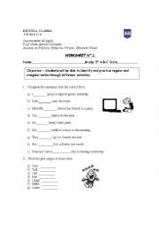 English Worksheet: regular and irregular verbs