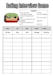 English Worksheet: Eating Interview Game