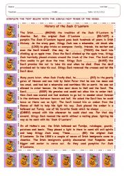 English Worksheet: THE HISTORY OF JACK O LANTERN