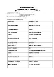English Worksheet: guessing game  do you watch TV everyday