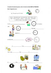 English Worksheet: Daily routine and the time