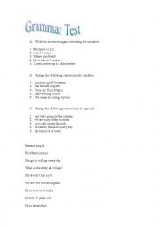 English Worksheet: ESOL Entry 3 grammar quiz