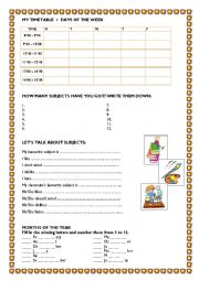 English Worksheet: My Timetable